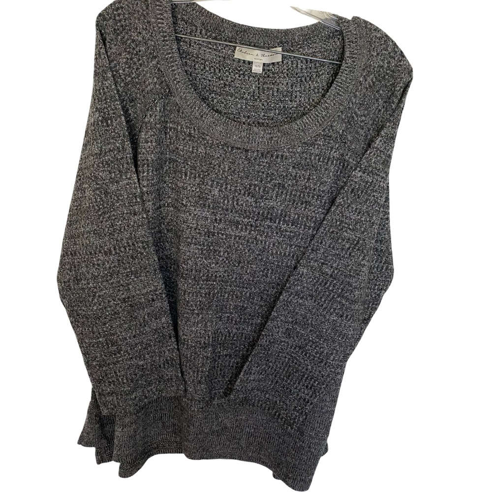 Chelsea & Theodore Womens Dk Gray/ White Waffle Knit Long Sleeve Shirt. Sz 1X